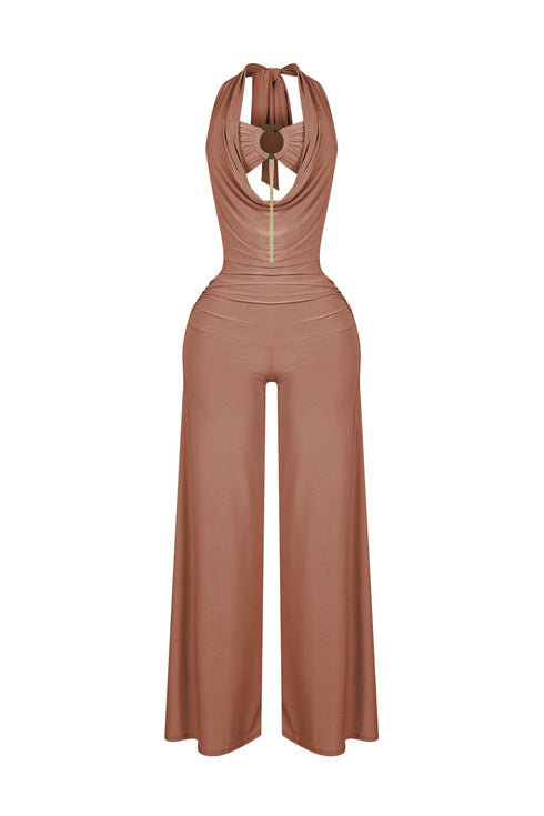 Plunge Cowl Neck Jumpsuit with Tube Top