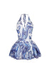 Azure Mesh Print Halter Mini Dress
