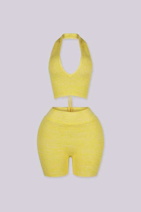 Jacquard Knit Halter Top and Biker Short SET
