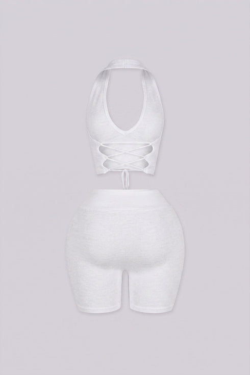 Jacquard Knit Halter Top and Biker Short SET