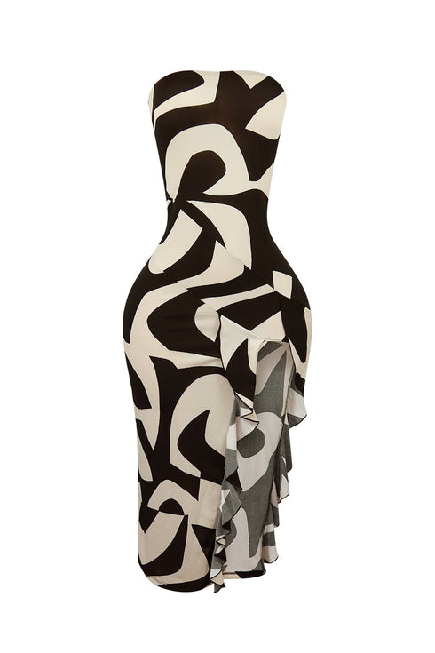 Into It Print Tube Ruffle Dress