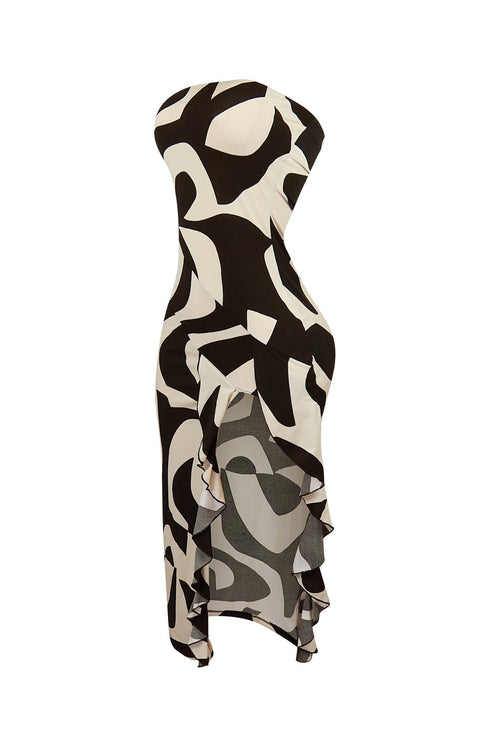 Into It Print Tube Ruffle Dress