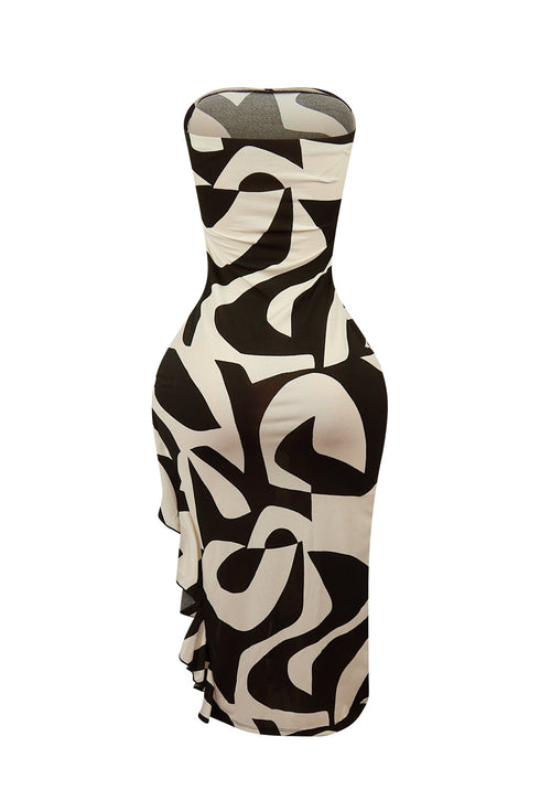 Into It Print Tube Ruffle Dress