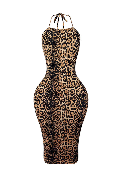 Wild Babe Print Halter Midi Dress