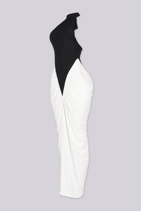 Judith Color Block Mock Neck Maxi Dress