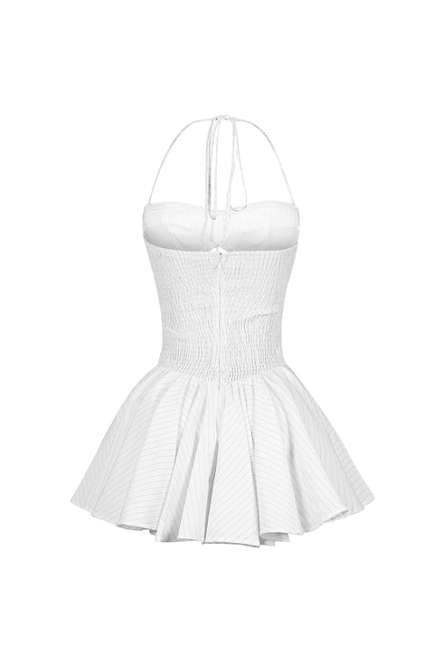 Cuttica Pinstripe Smocking Halter Mini Dress