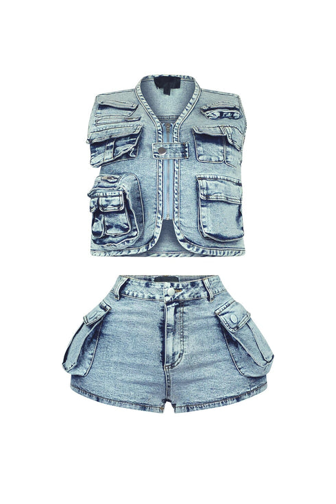 Memories Stone Washed Vest & Shorts SET
