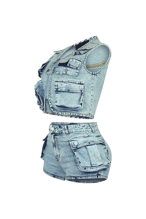 Memories Stone Washed Vest & Shorts SET