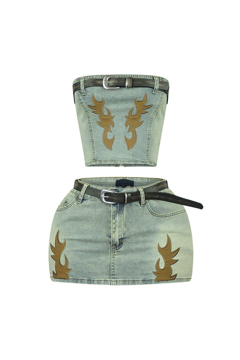 Rodeo Flame Belted Tube Top & Skirt SET