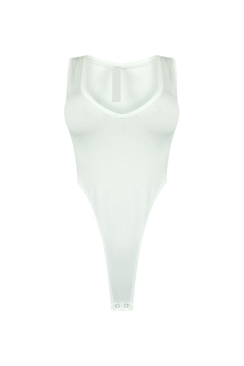 Janice Ribbed V Neck Bodysuit