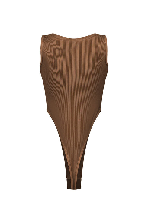 Janice Ribbed V Neck Bodysuit