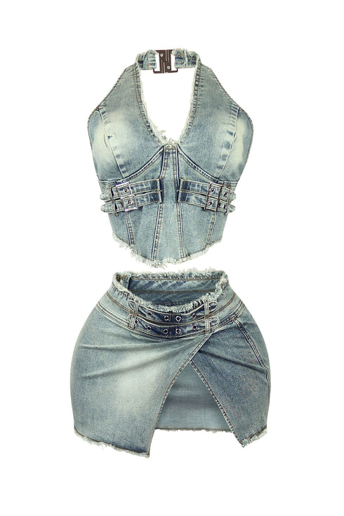 Harlem Denim Halter Top & Skirt SET