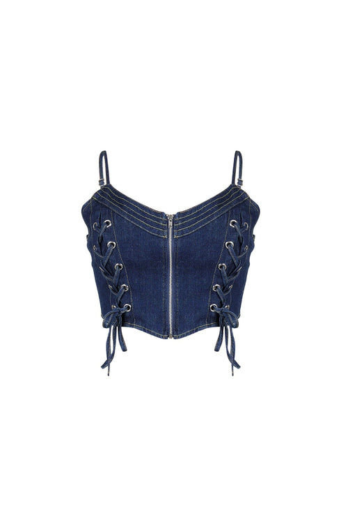 Sidekick Lace Up Denim Bustier Top