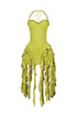 Rumba Mesh Ruffled Halter Dress
