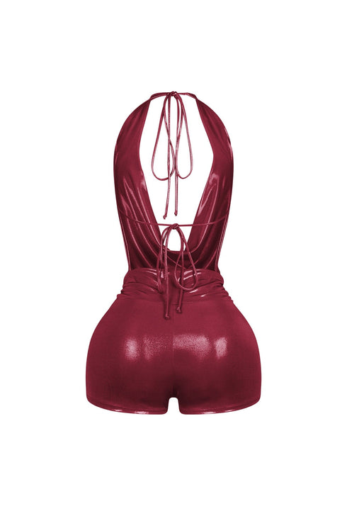 Backtie Foil Halter Slip Romper
