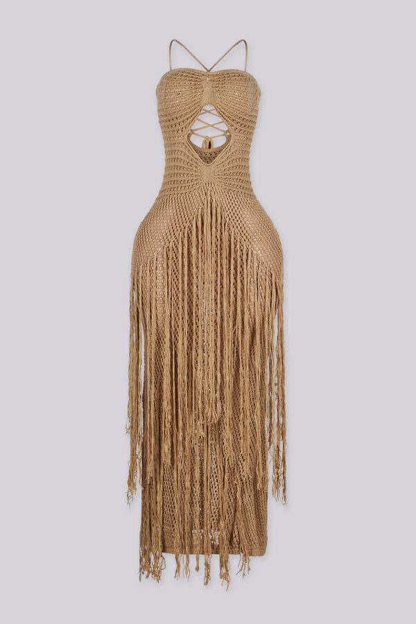Cabo Crochet Fringe Cutout Maxi Dress