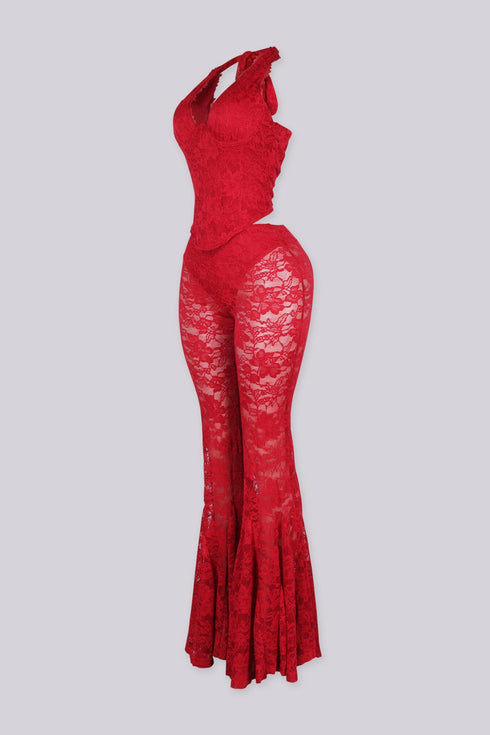 Flamenco Lace Halter Top & Flare Pants SET