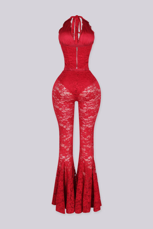 Flamenco Lace Halter Top & Flare Pants SET