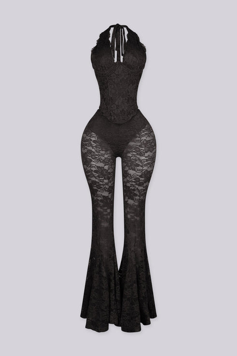 Flamenco Lace Halter Top & Flare Pants SET