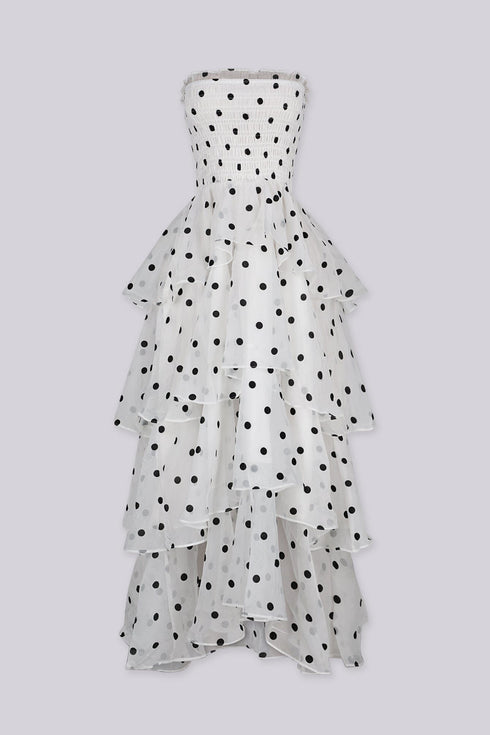 Dotty Smocked Tiered Midi Dress