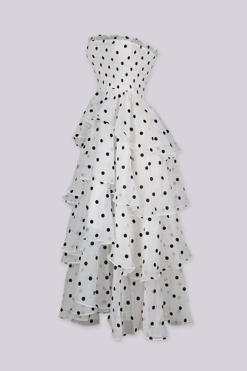 Dotty Smocked Tiered Midi Dress