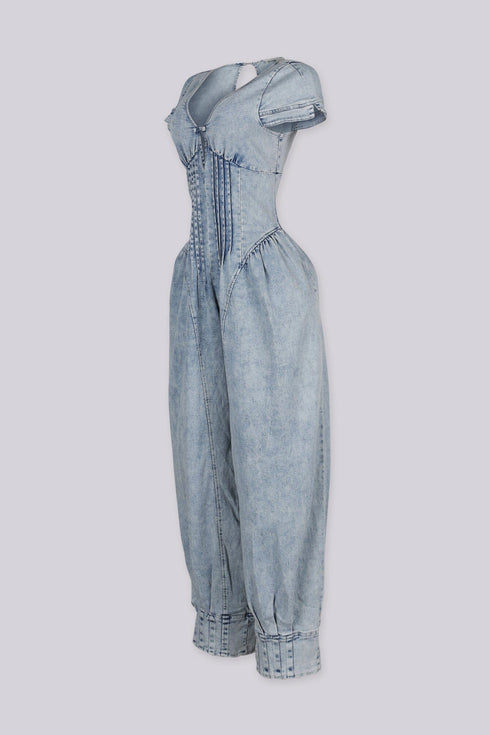 Santorini Washed Denim Balloon Jumpsuit