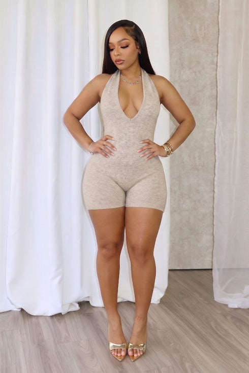 Heading Up Halter Ribbed Knit Romper