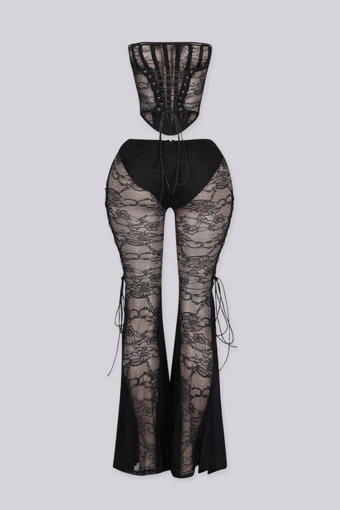 Frost Sheer Lace Corset & Flare Pants SET