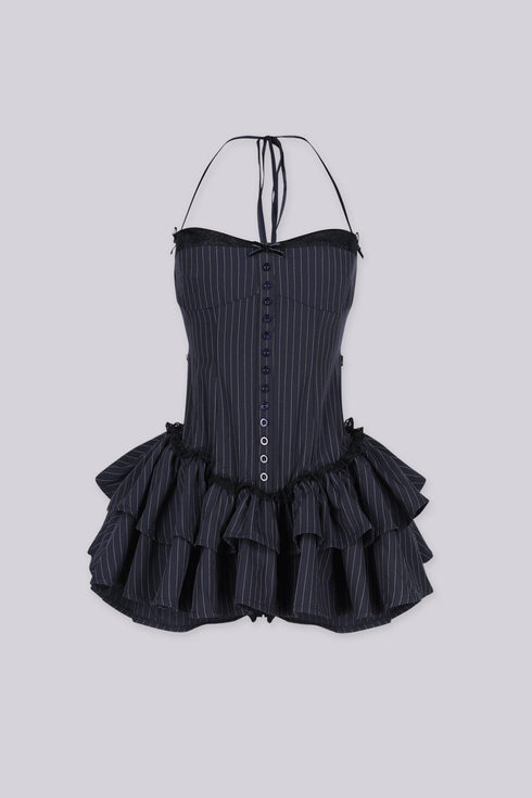 Monaco Pinstripe Lace Corset Mini Dress