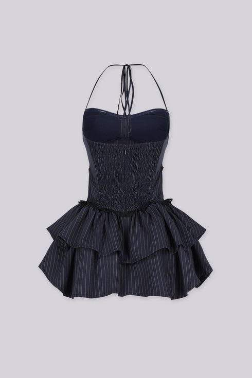 Monaco Pinstripe Lace Corset Mini Dress