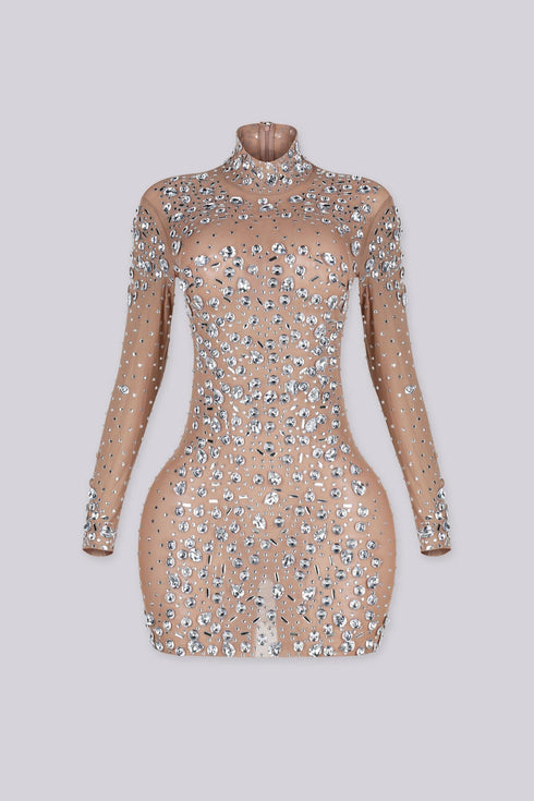 Constellation Crystal Mesh Mini Dress