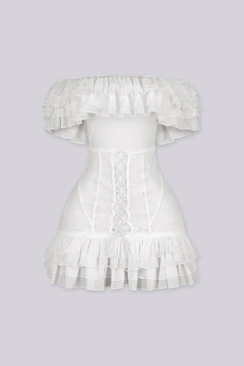 Petal Ruffle Lace Corset Mini Dress