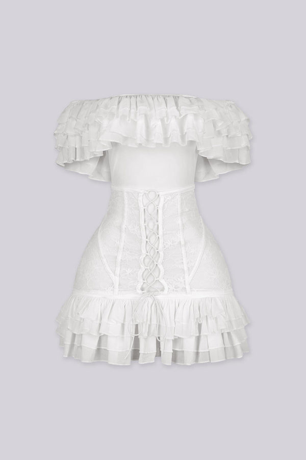 Petal Ruffle Lace Corset Mini Dress