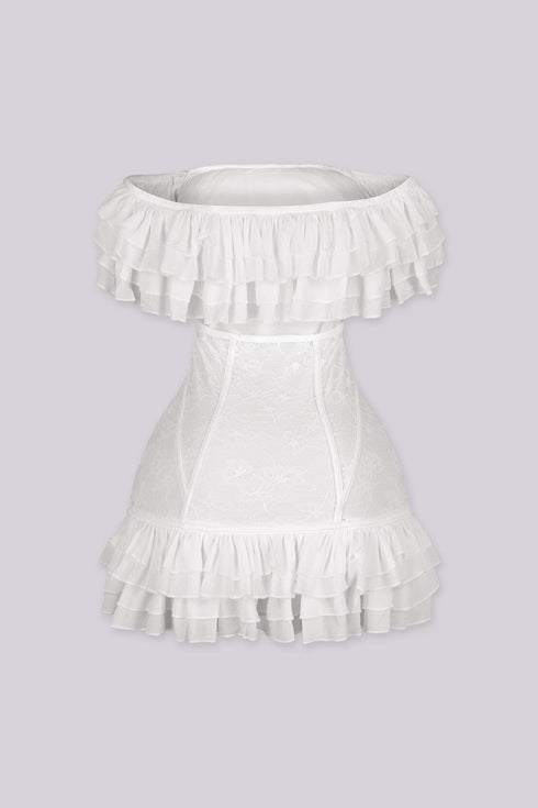 Petal Ruffle Lace Corset Mini Dress
