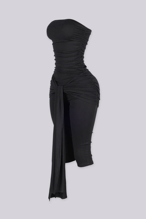 Knotted Ruched Strapless Jumpsuit
