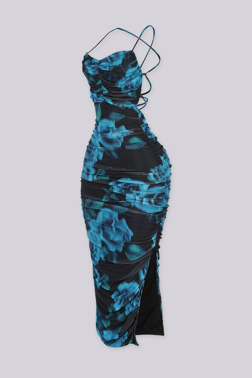 Atlantis Ruched Mesh Midi Dress