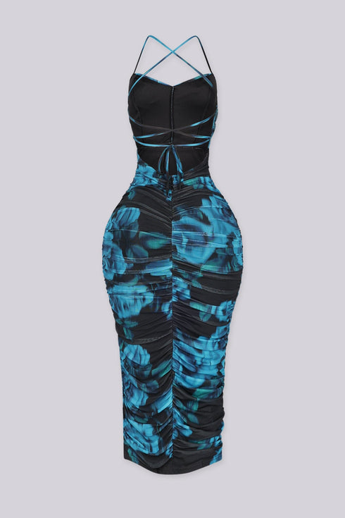 Atlantis Ruched Mesh Midi Dress
