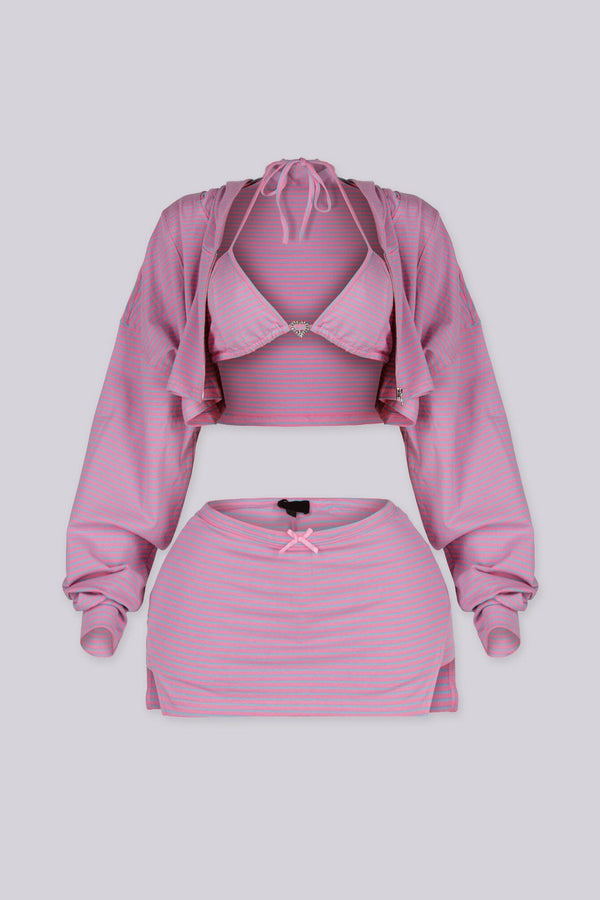 Candy Stripe Zip Hoodie & Shorts SET