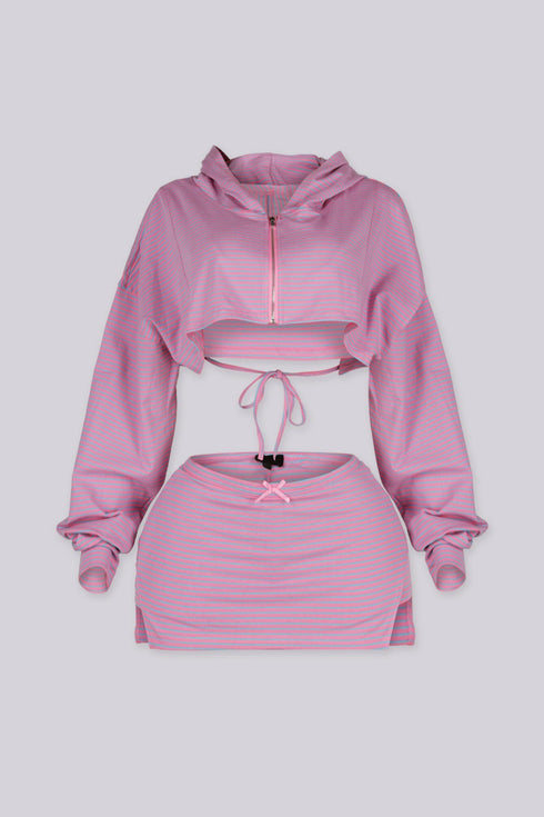 Candy Stripe Zip Hoodie & Shorts SET