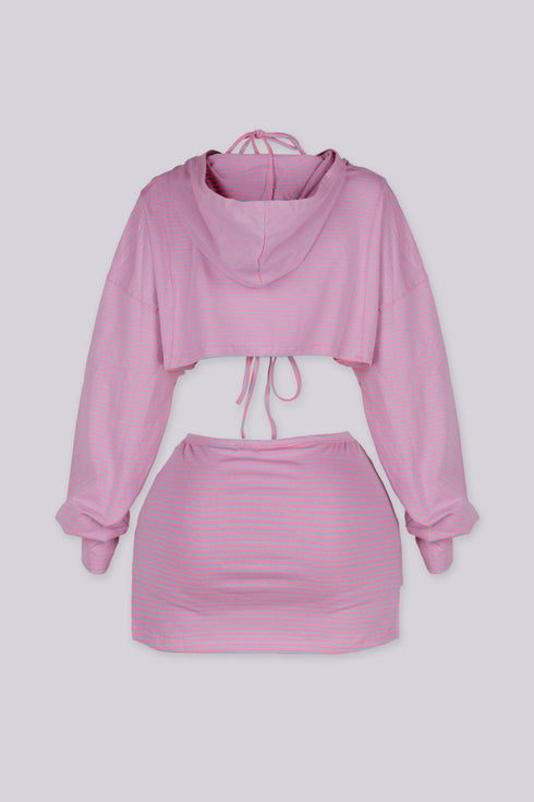 Candy Stripe Zip Hoodie & Shorts SET