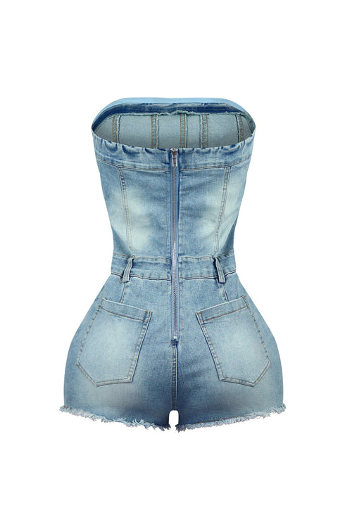 Rock Out Cross Denim Tube Romper