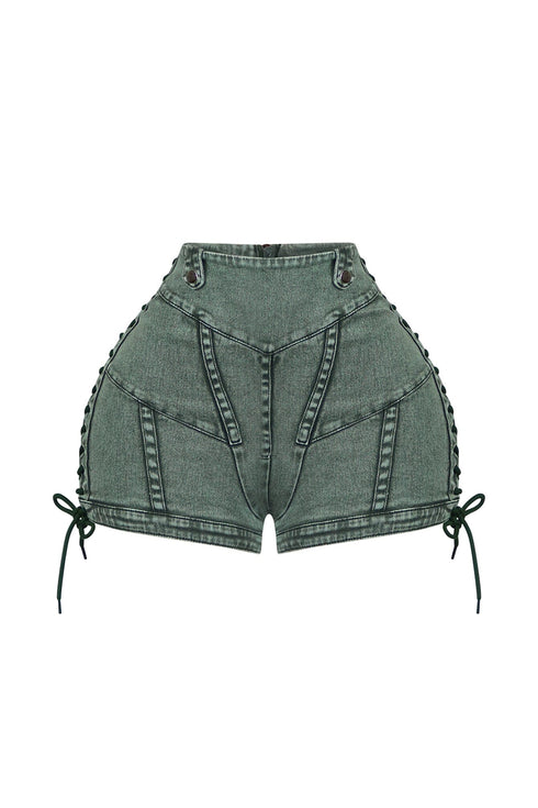 Keep Up Lace Up Denim Shorts