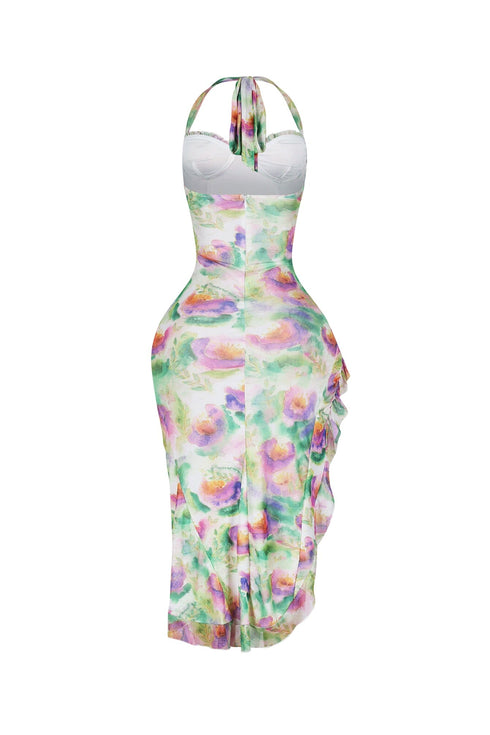 Pure Romance Mesh Ruffled Midi Dress