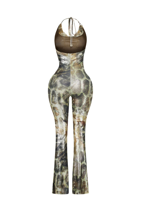 Shine Cutout Foil Halter Jumpsuit