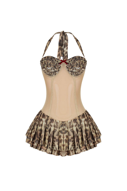 Her Contrast Mesh Leopard Mini Dress