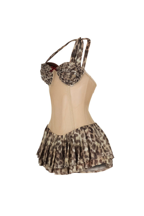 Her Contrast Mesh Leopard Mini Dress