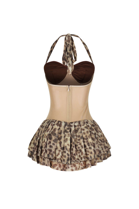 Her Contrast Mesh Leopard Mini Dress