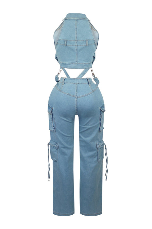 Get Goin Denim Cross Straps Vest & Pants SET
