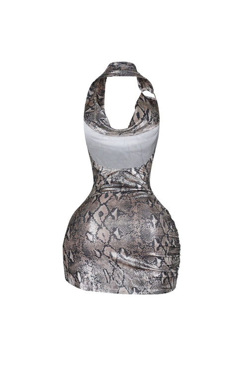Cairo Foil Snake Print Mini Dress