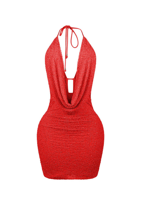 Scalelight Beaded Halter Mini Dress